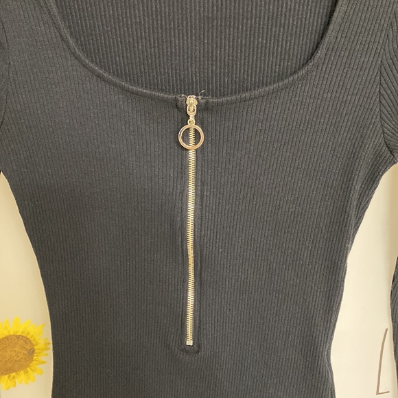 Lulu’s Talk to the Hand Black Ribbed Zip-Front Bodysuit - Picture 9 of 12